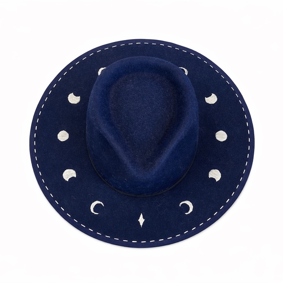 DIANA DAWN Free People Celestial Moon Phase Embroidered Wide Brim Fedora Hat OS main image 6